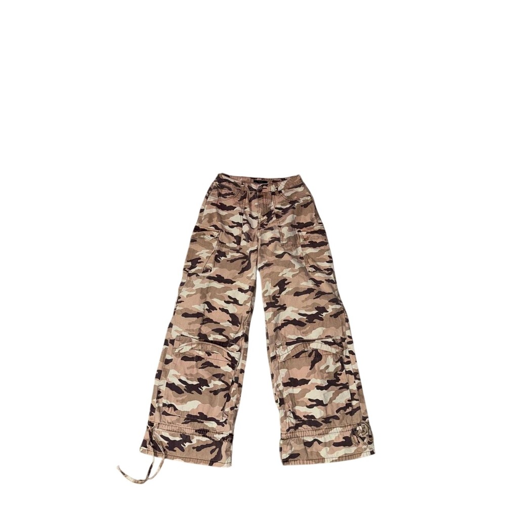 Forever 21 Pink‎ Camo Cargo Pants Womens Small High Rise Wide Leg Utility Y2K